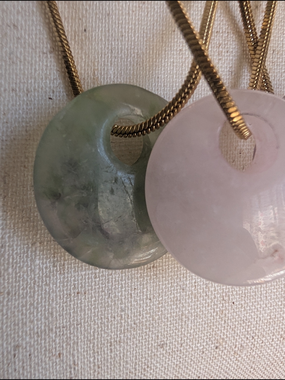 Gold Chain Three-Stone Quartz Pendant Necklaces - Pink, Green, Gray - Picture 4 of 14